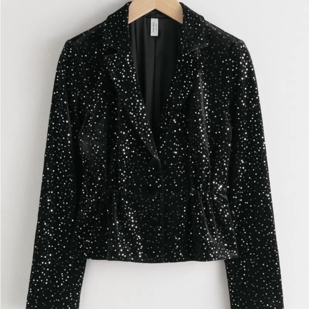 & Other Stories Black and Silver Sequin Blazer